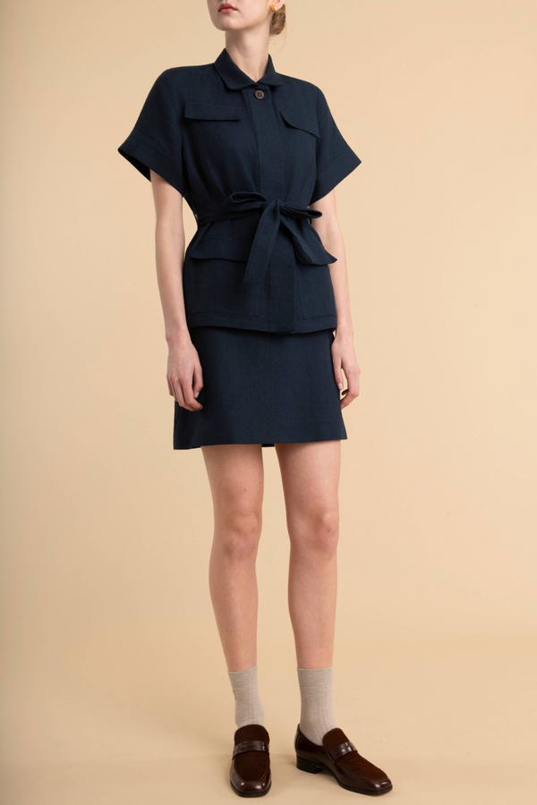 Buckle Mini Skirt in Cotton Linen Blend