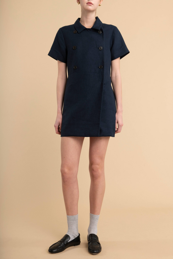 Double Breasted Dress in Cotton Linen Blend