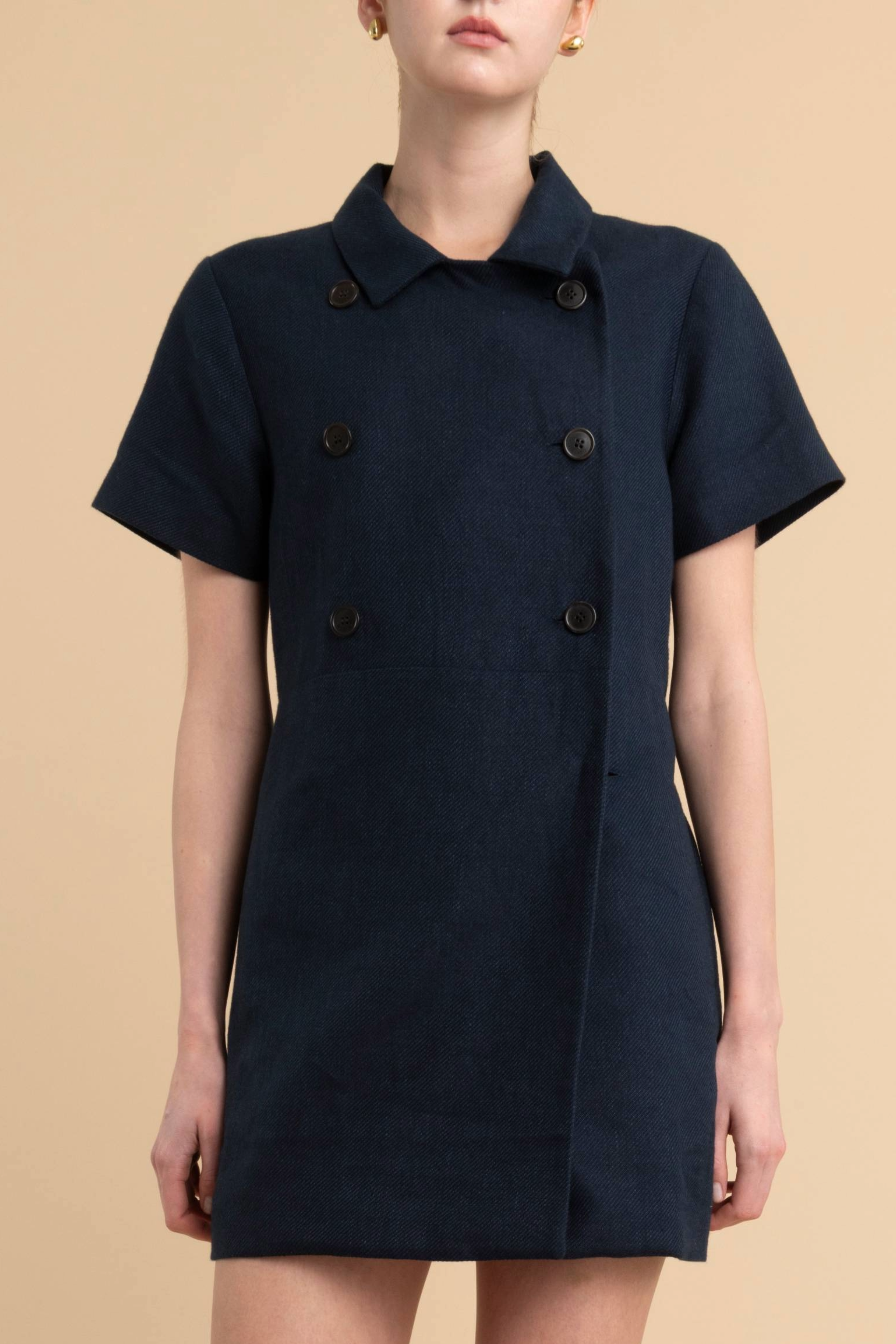 Double Breasted Dress in Cotton Linen Blend