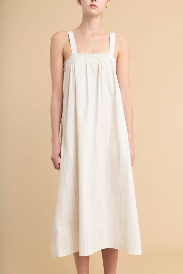 Lace Midi Dress in Poplin