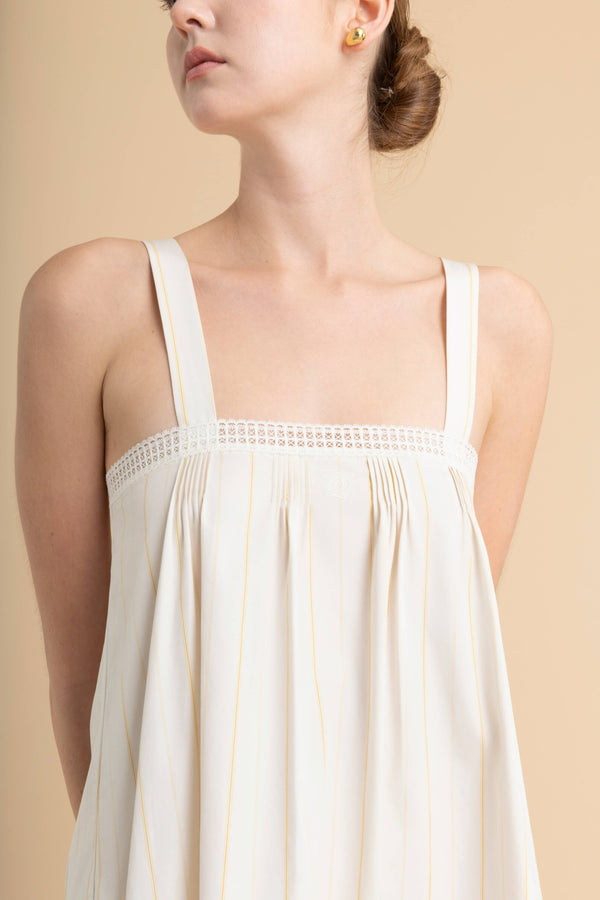 Lace Midi Dress in Poplin